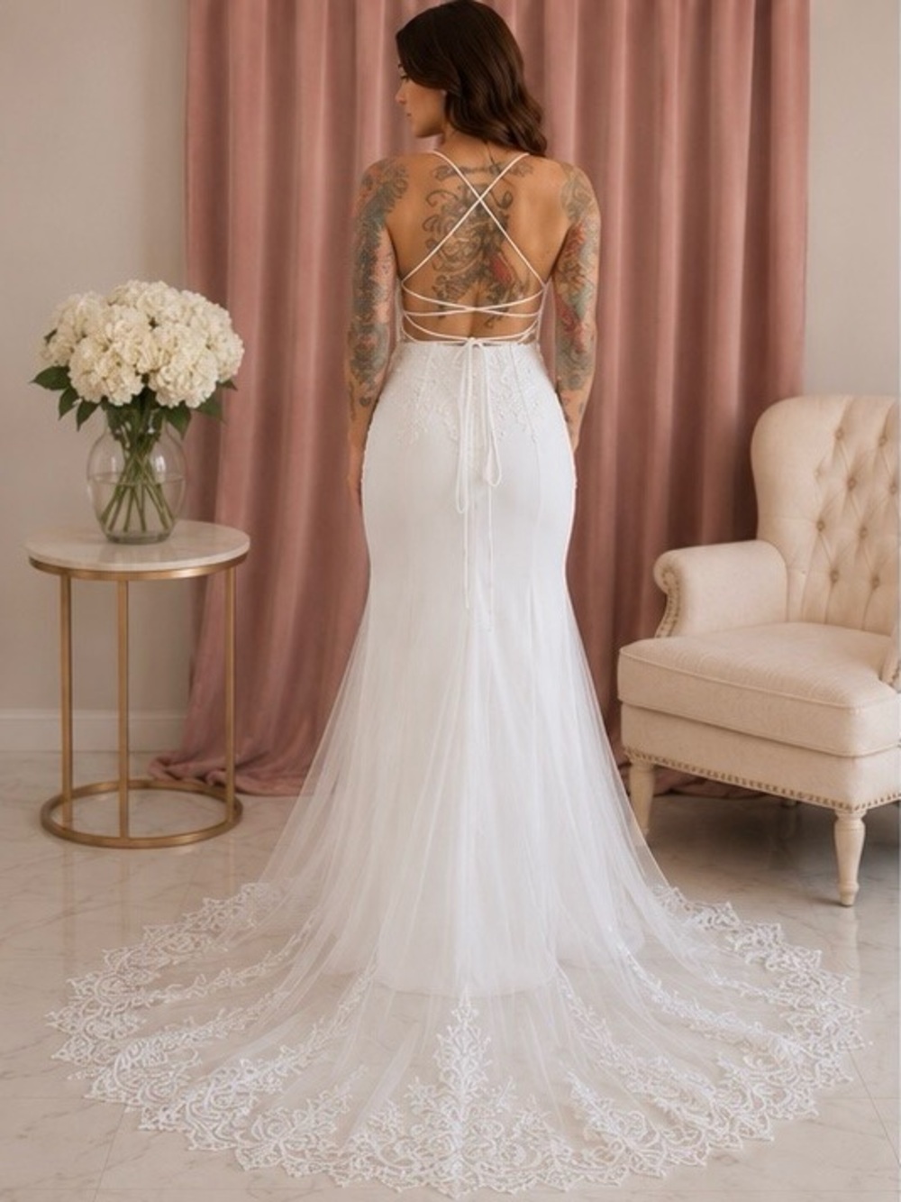 NWOT Never worn wedding dress and veil. Size small. White - Picture 2 of 8